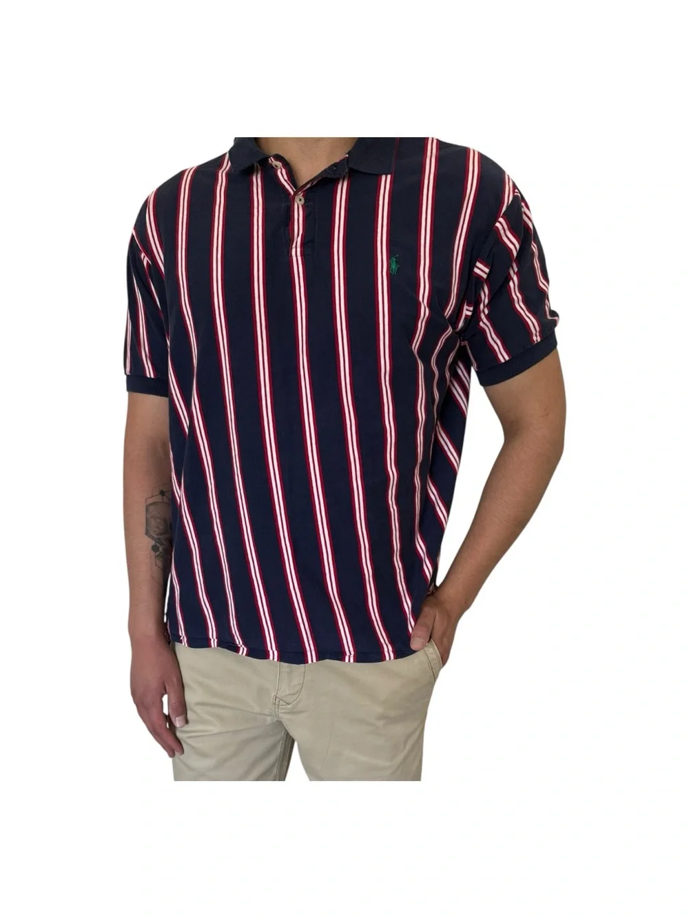 💥 Vintage Polo Ralph Lauren Vertical Stripe Polo Shirt | men’s XL | 90s - Picture 3 of 12